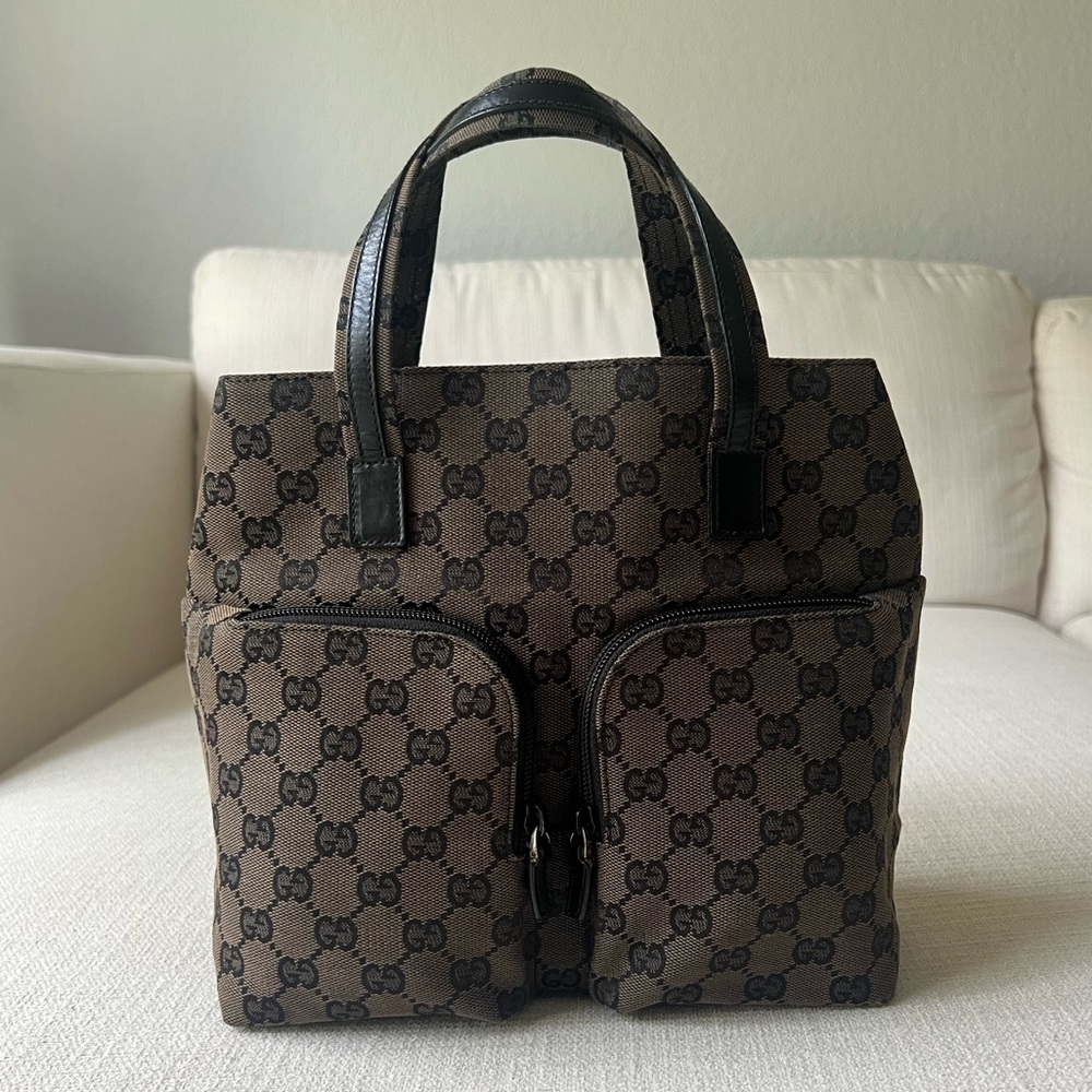 GUCCI Vintage GG Canvas Double Pocket Tote - Picture 4 of 9